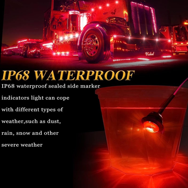 ALFU 20pcs Red 3/4" Round LED Trailer Side Marker Clearance Lights Front Rear Signal Marker Indicators Tail Light Waterproof for Boat Lorry Truck Pickup Bus RV Car Bus Van - Image 4
